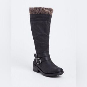 Torrid Sweater Trimmed Knee-High Slouch Faux Leather Boots Size 7.5W